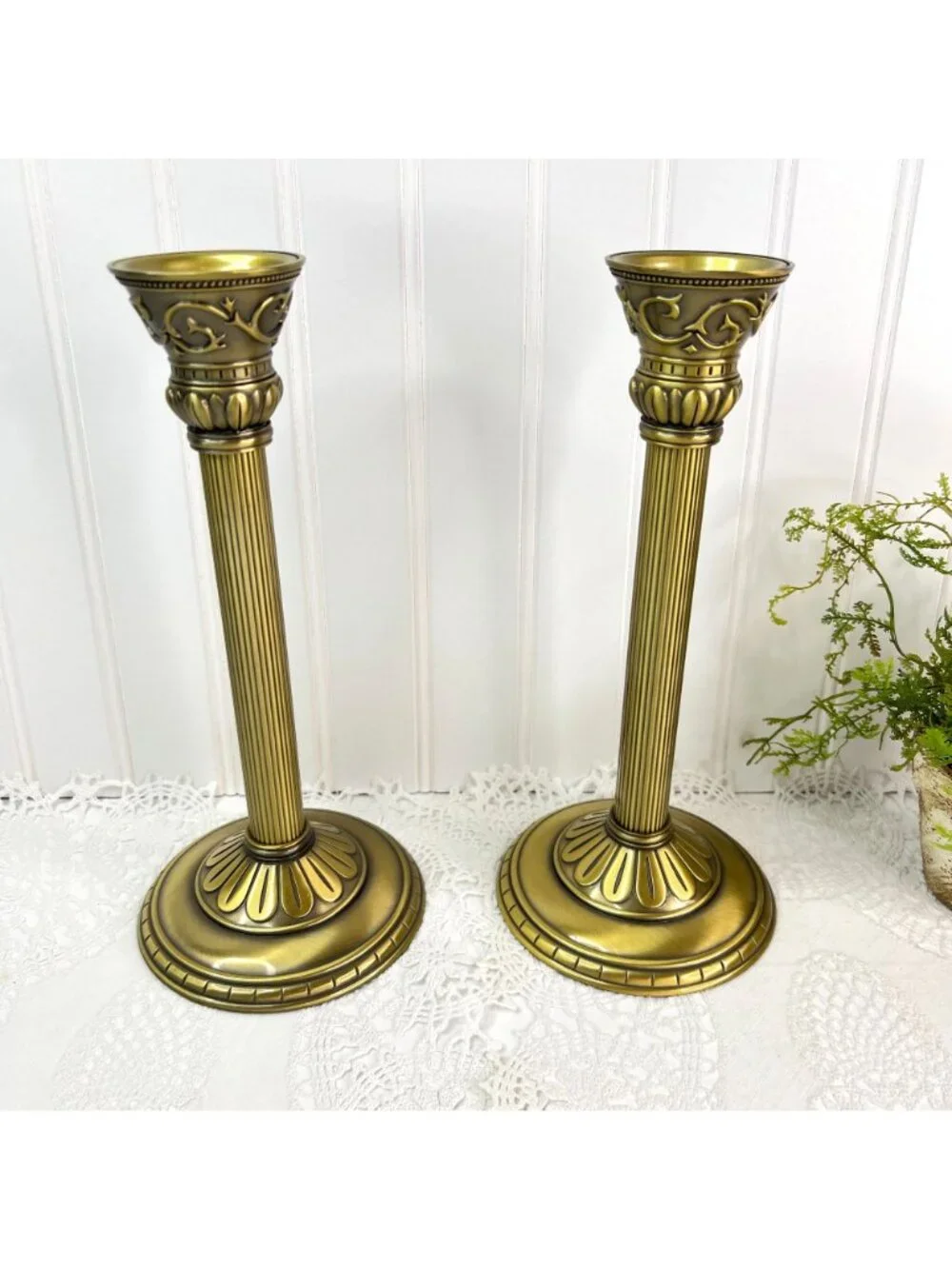 Vtg Party Lite Classic Creations 2 Satin Gold 10.5" Tall Taper Candle Holders - Picture 10 of 12